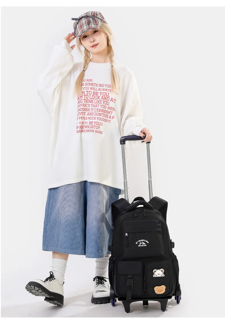 2026 Children Wheeled Backpack Students Schoolbag Rolling Backpacks Bag Kids School Trolley Bookbag Girls School Bag with Wheels