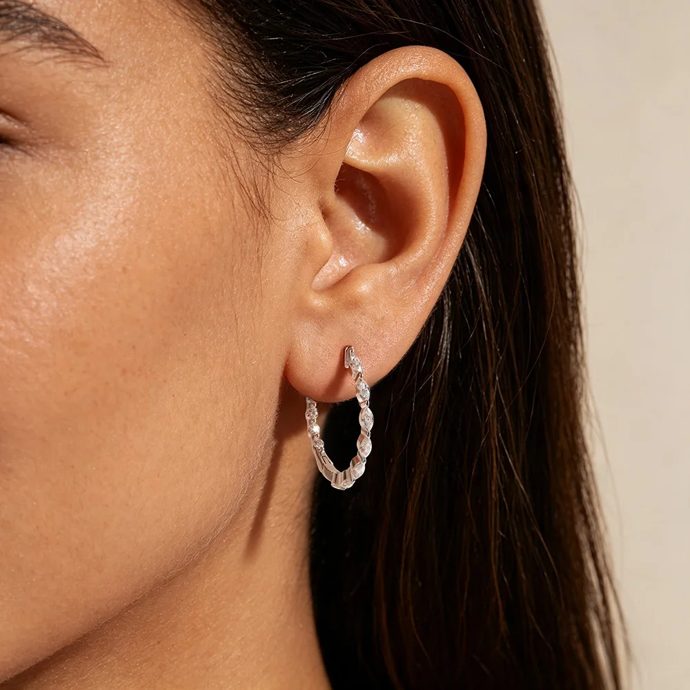 KNOBSPIN D VVS1 Marquise Cut Moissanite Hoop Earring 925 Sterling Sliver Plated 18k White Gold Earring for Women Wedding Jewelry