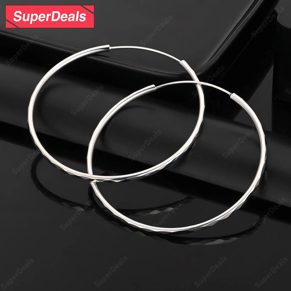 

SuperDeals 925 Sterling Silver 50mm Round Hoop Earrings Temperament Earrings Birthday Party Gift Elegant Beautiful Jewelry