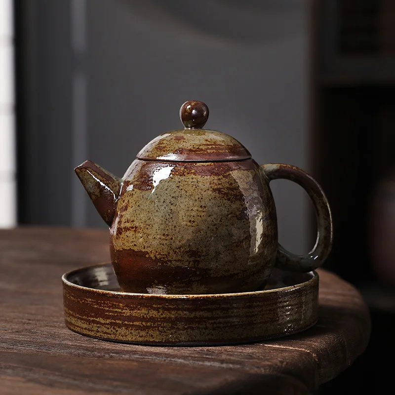 Vintage Teapot Handmade Glazed Ceramic Kung Fu Tea Set Office Teapot Chinese Retro Pottery Tea Ceremony Teaware Accessories