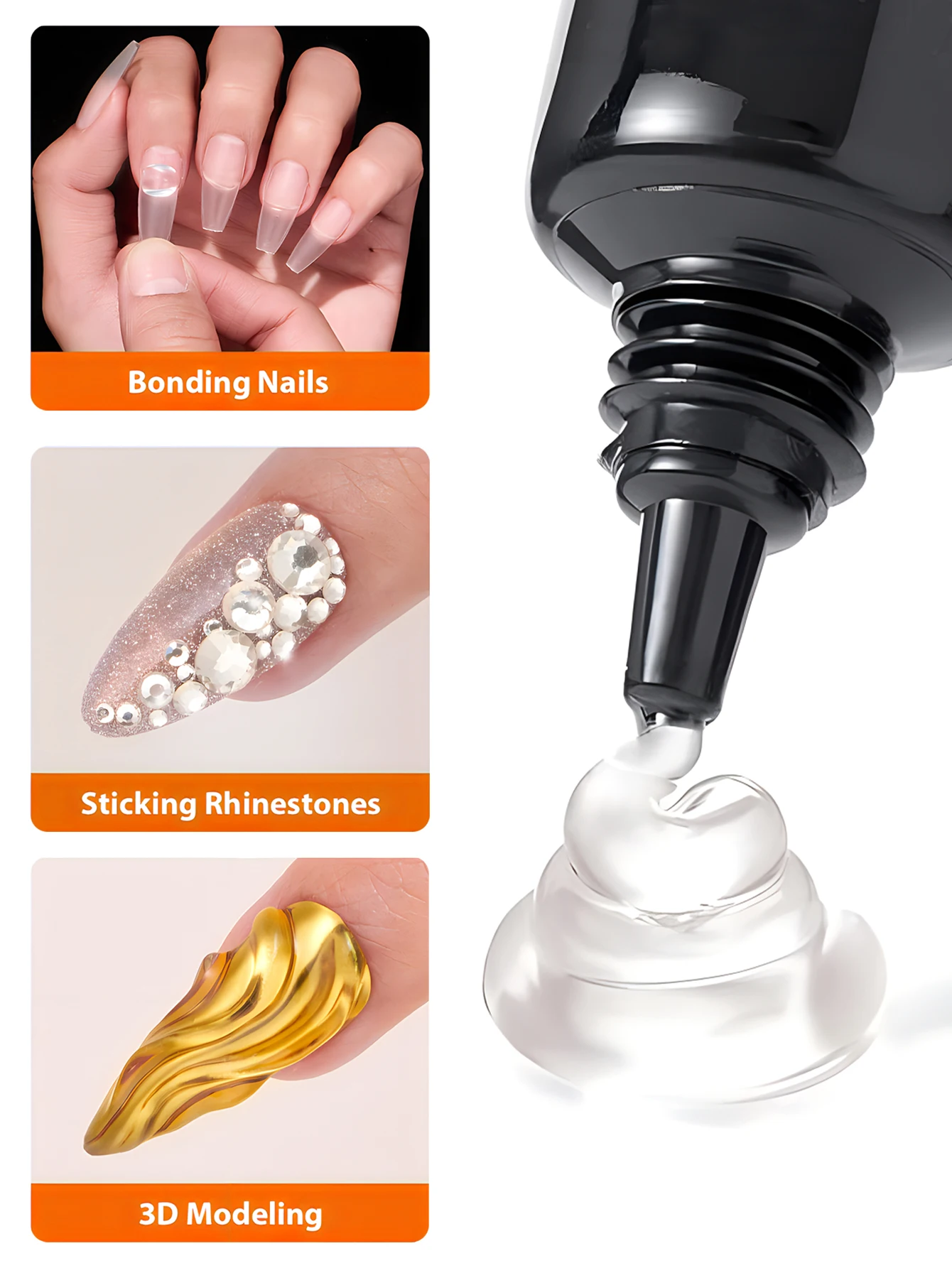 Solid Nail Glue Nail Tips Gel for Press On Nails,Acrylic Nail Gel for Manicure Extension,False Nails Adhesive Glue Long Lasting