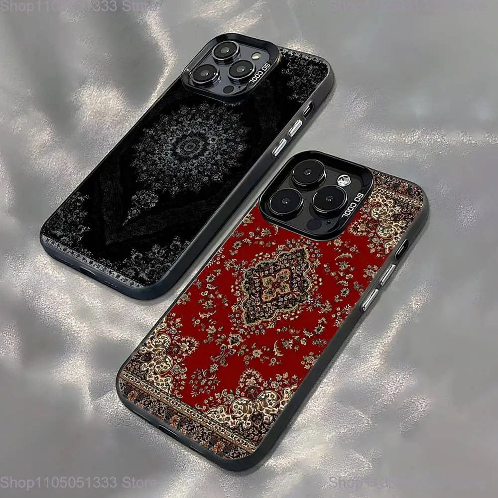 

Persian Carpet Floral Pattern Phone Case For iPhone 17,16,15,14,13,12,Pro,XS,Max,Plus,Mini,SE Black Candy Matte Shockproof Cover