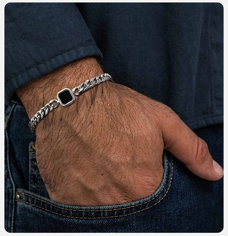Vnox 5/7mm Width Adjustable Chain Bracelet for Men, Stainless Steel Acrylic Six-Sided Polished Jewelry Gift for Husband Son Him