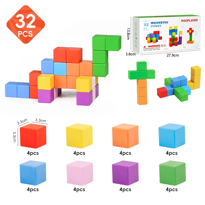 Giocattoli educativi per bambini che imparano blocchi di costruzione Puzzle di plastica cubi magnetici 3D fai da te regali di natale da 3.3cm per bambini piccoli