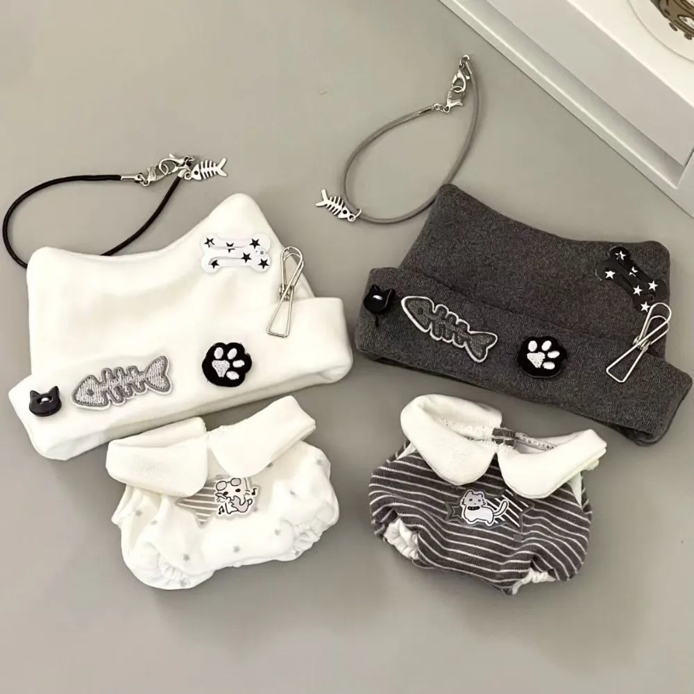 10/20cm Cotton Doll Clothes Set Punk Style No Attribute Kitten Costume Outfit Punk Cat Costume Black And White
