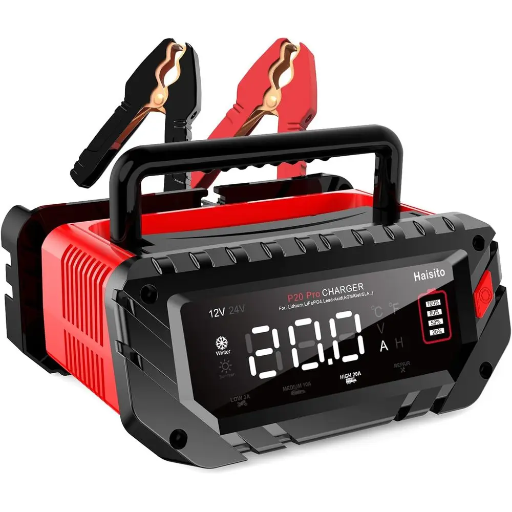 

20 Amp Lithium Battery Charger, 12V and 24V Lifepo4,Lead-Acid(AGM/Gel/SLA..) Portable Car Battery Charger,Battery Maintainer, Tr