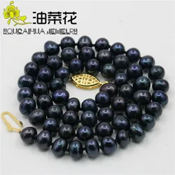 AAA 7-8mm Natural Black Akoya Cultured Pearl Necklace Hand Made DIY Fashion Jewelry Making Design Gifts for Girl Women 18