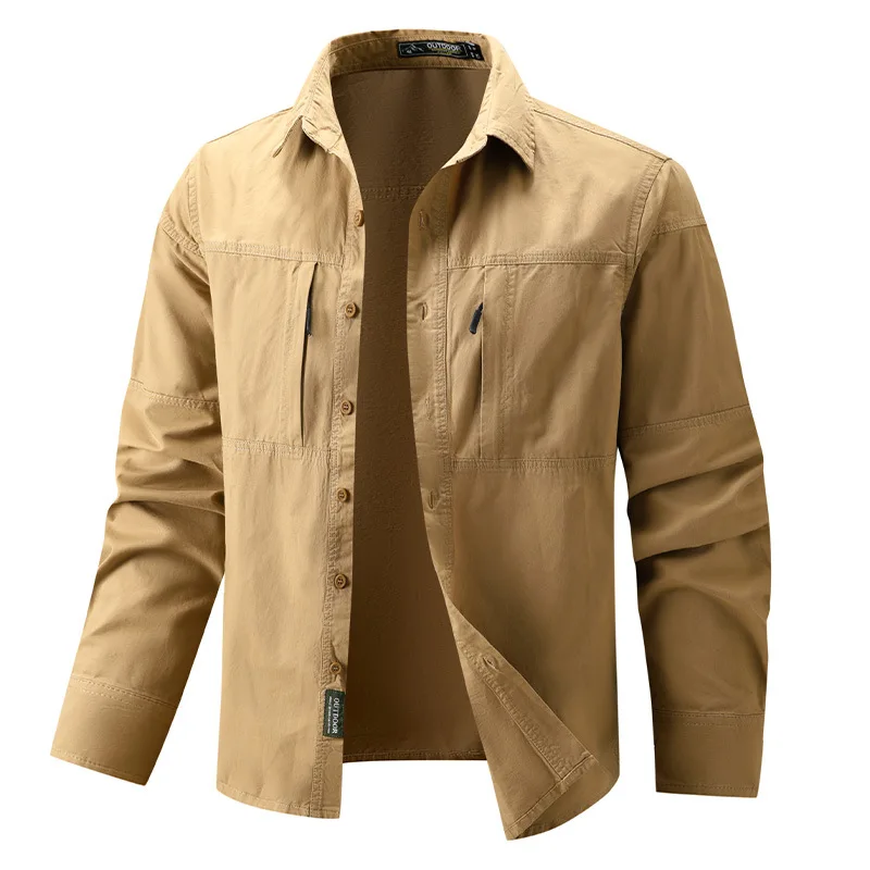 

Spring And Autumn New Pure Cotton Long-Sleeved Shirt Men's Casual Outdoor Workwear Lapel Shirt Multiple Colors Optional