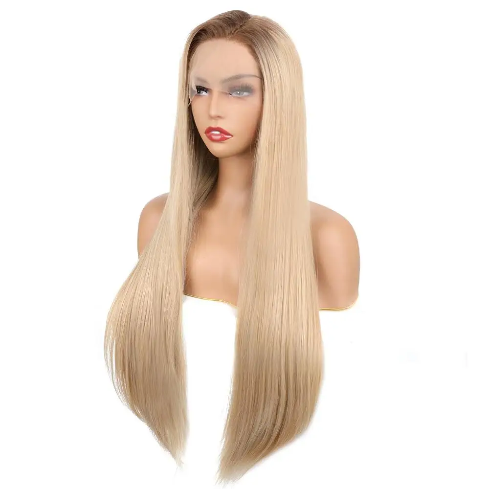 Uitverkoop: 16-26 inch gouden steil haar 13x4 front lace synthetisch haar, geschikt voor high-end handgeweven pruiken voor vrouwen