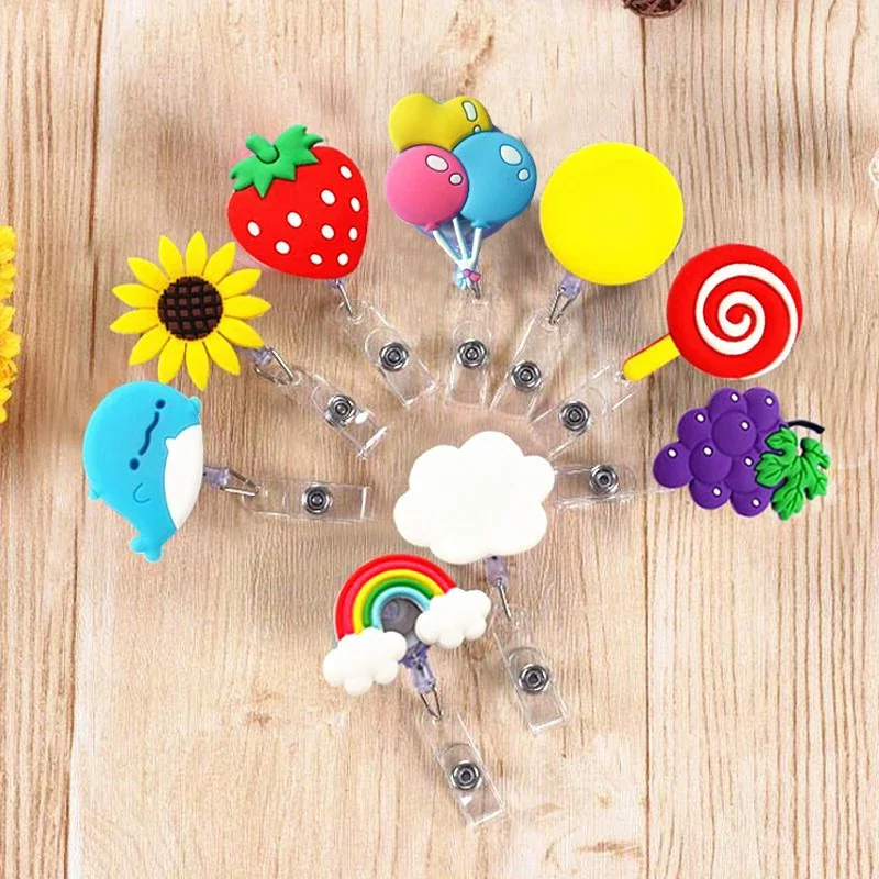New Cartoon Silicone Beautiful Flowers Retractable Badge Reel Student Nurse Exhibition Enfermera Name Card ID Card Chest