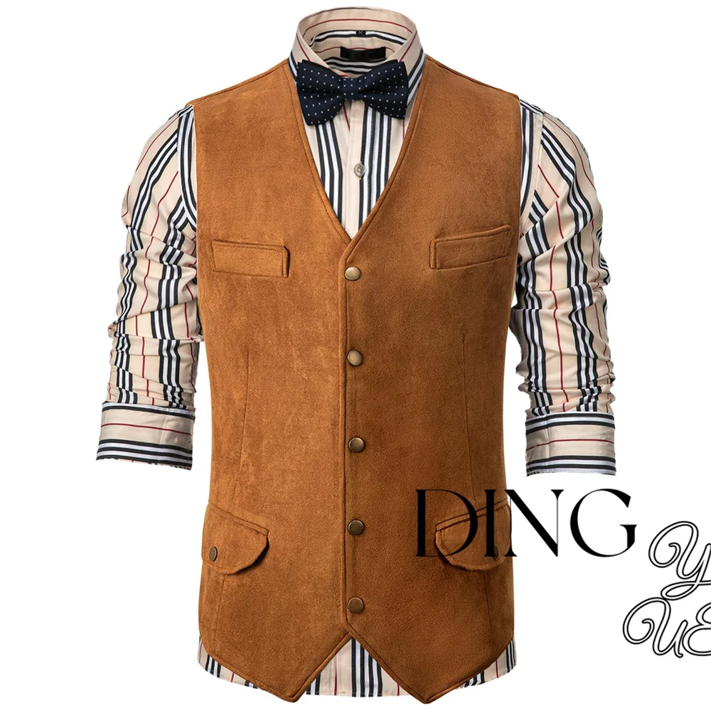 2024 New Men\'s Cowboy Suede Leather Vest Western Casual Vest for MenElegant Fashion Steampunk Style Vest Party S-XXXL