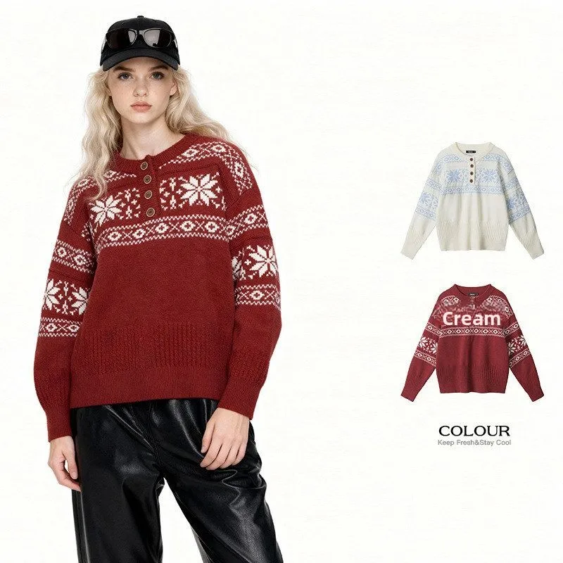 

HeyHenry Cisas Red Women's Knitted Sweater Autumn Winter Henry Collar Overhead Base Layer Pullover Soft Medium Thin