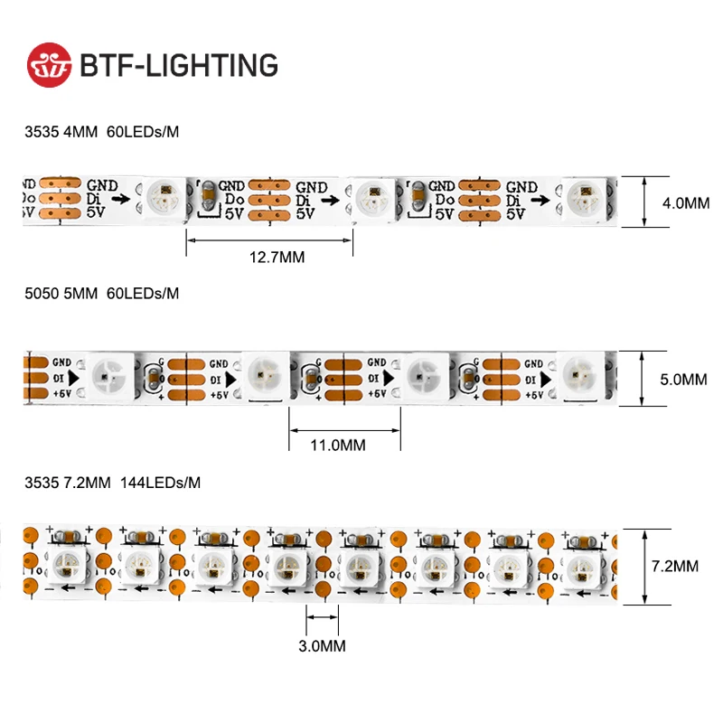 WS2812B RGB Led Strip Light 60 LEDS 144 LEDS 4mm 5mm 7.2mm Width PCB WS2812 Led Lights 3535 5050 Individually Addressable DC5V
