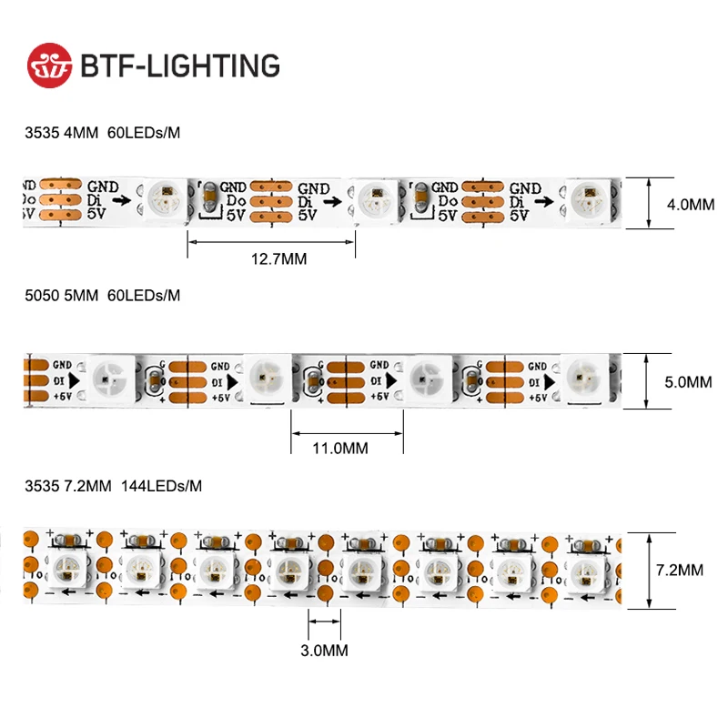 WS2812B красный зелёный синий фонарь, 60 светодиодов, 144 светодиодов, 4 мм, 5 мм, 7,2 мм, ширина PCB WS2812, фонари 3535 5050, индивидуально