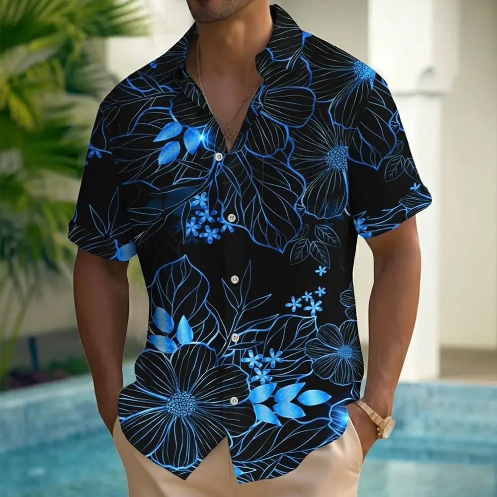 Men's Floral Print Tropical Plants Flowers Summer Hawaiian Shirt Aloha Shirt Short Sleeve Hawaiian Holiday Beach Wear Summer