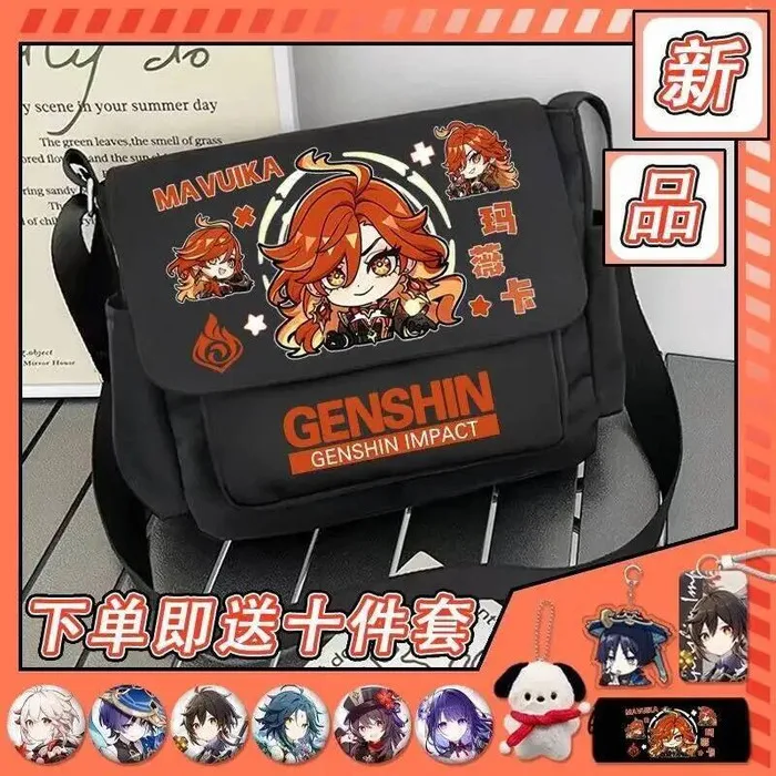 

Аниме Genshin Impact Косплей Kinich Mavuika Yumicaruki Mizuki Citlali Kachina Нейлоновая ткань Мультфильм Кампус Сумка-мессенджер Аниме Ga