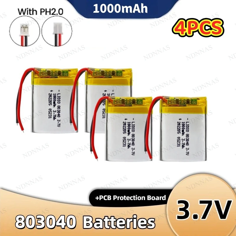 Baterie LIPO 3.7V 803040 1000mAh, bateria litowo-jonowa polimerowa 803040 do zdalnego sterowania, iPoda, głośnika Bluetooth, GPS — zdjęcie produktu 4