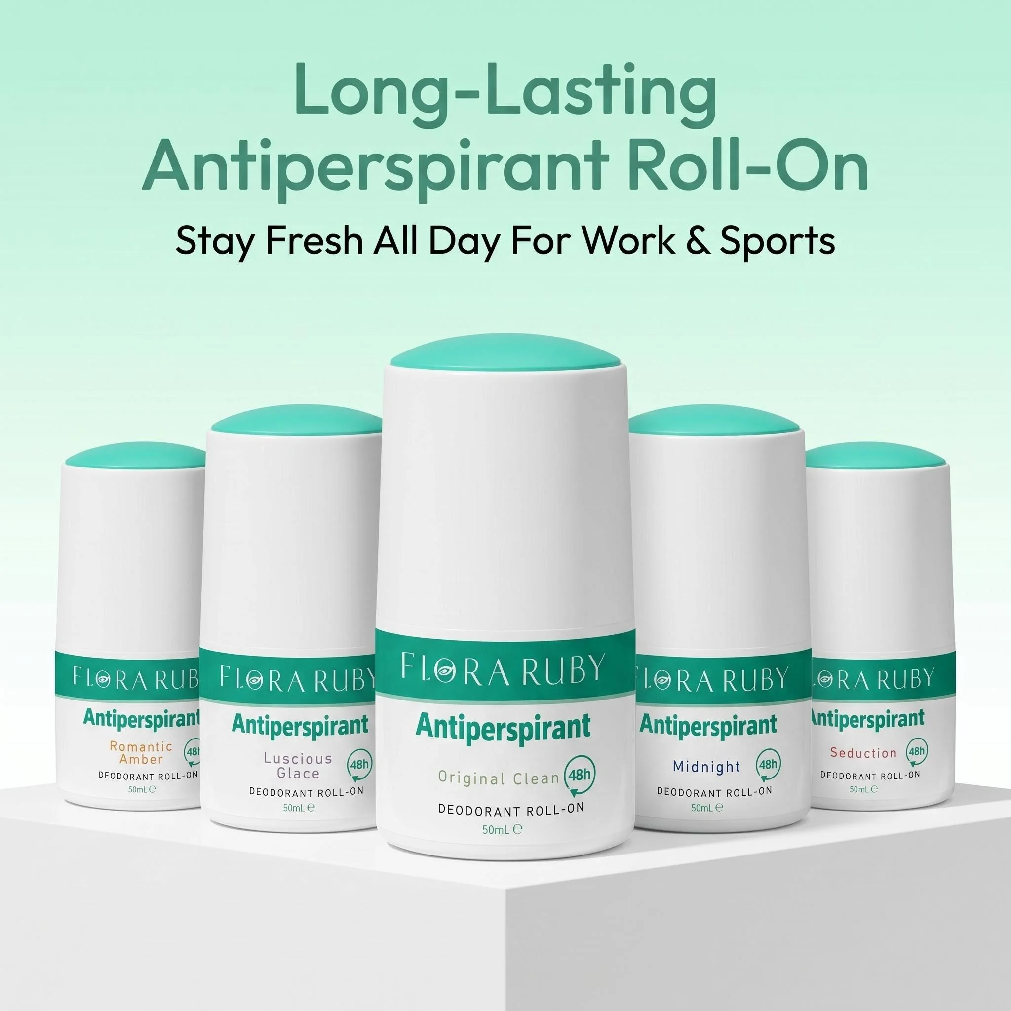 Flora Ruby deodorant rool on, 24-hour anti sweat and deodorizing, long-lasting freshness, easy to carry