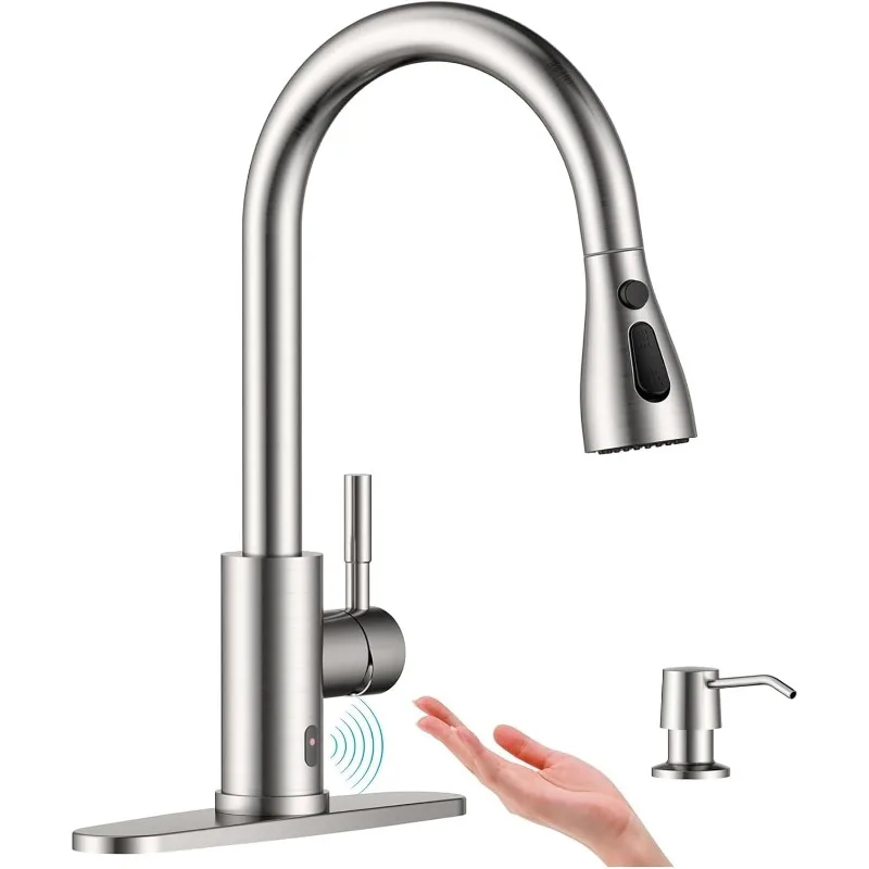 

Touchless Kitchen Faucet with Pull-Down Sprayer, Kitchen Sink Faucet Touchless Brushed Nickel, Single Handle Hands-Free