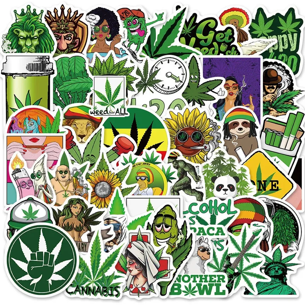 10/30/50/100PCS Weed Stickers Vinyl Marijuana Decals Funny Smoke Waterproof Aesthetic Stickers for Laptop Bike Bottle Skateboard