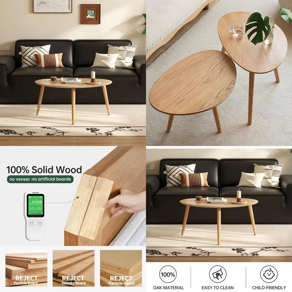 

Mid-Century Modern 33.5 Solid Oak Wood Oval Coffee Table for Living Room