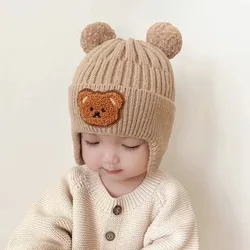 Baby Wool Hat Cute Bear Ear Protection Hat Children Winter Thickened Warm Knitted Korean Version Of The Baby Hat