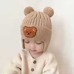 Baby Wool Hat Cute Bear Ear Protection Hat Children Winter Thickened Warm Knitted Korean Version Of The Baby Hat