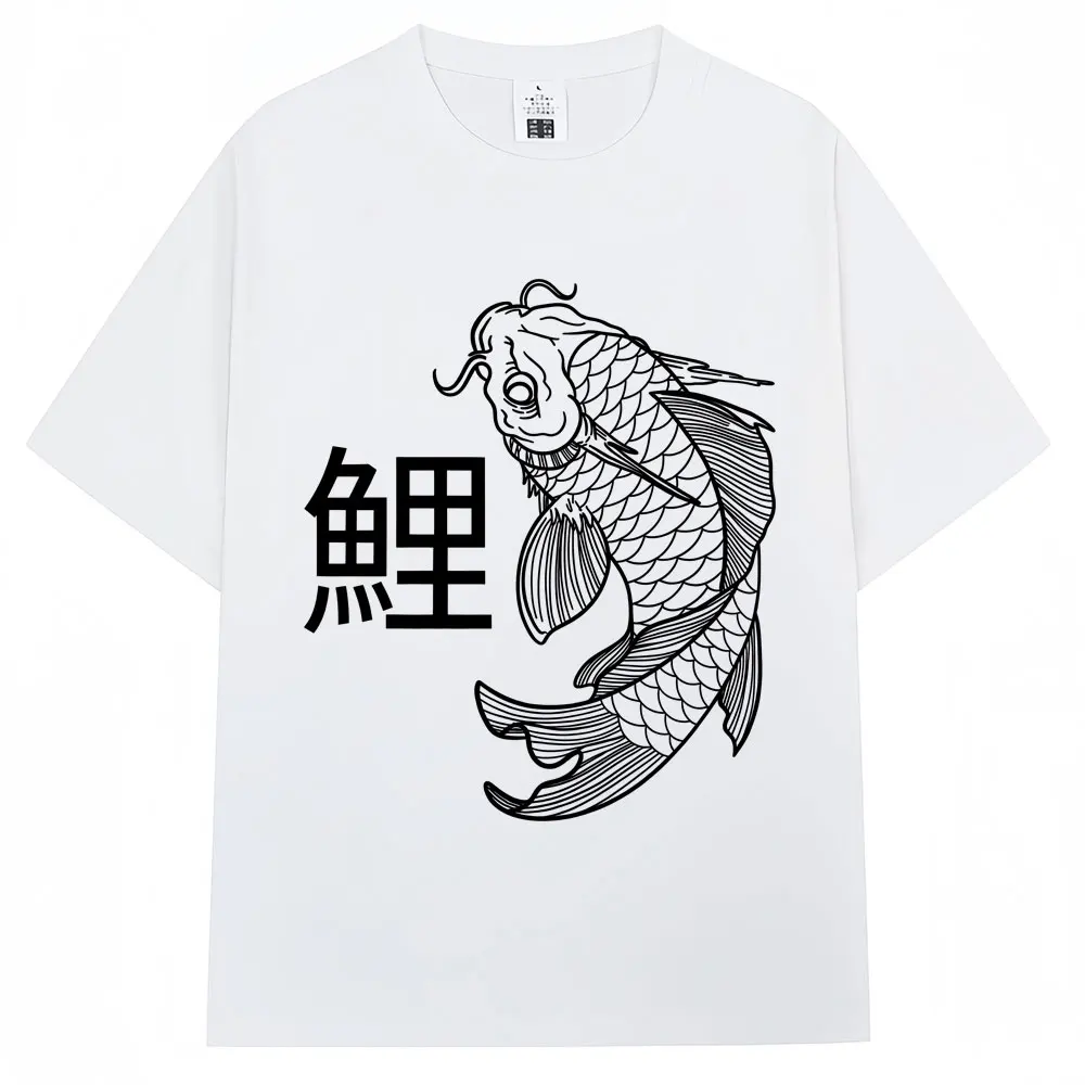 Japanese Style Koi Sign Graphic T-shirts Men Women Fashion Classic Y2k Short Sleeve Oversized Cotton Casual T Shirts Streetwear