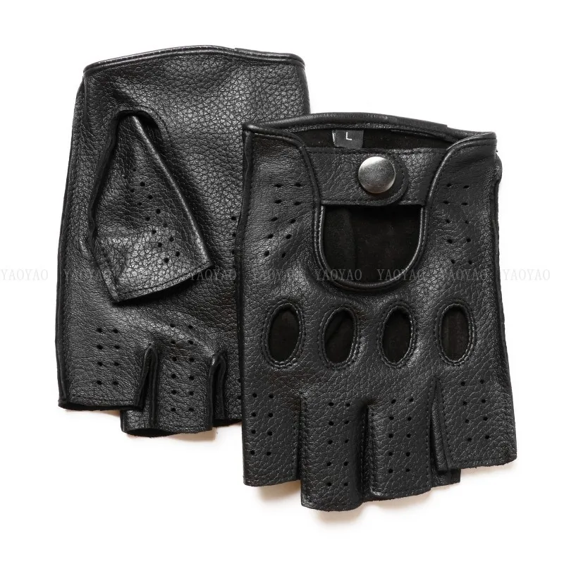 2026 New High Quality Half Finger Men Genuine Leather Gloves Goatskin Gloves Fashion Men Breathable Driving Gloves Male Mittens 3