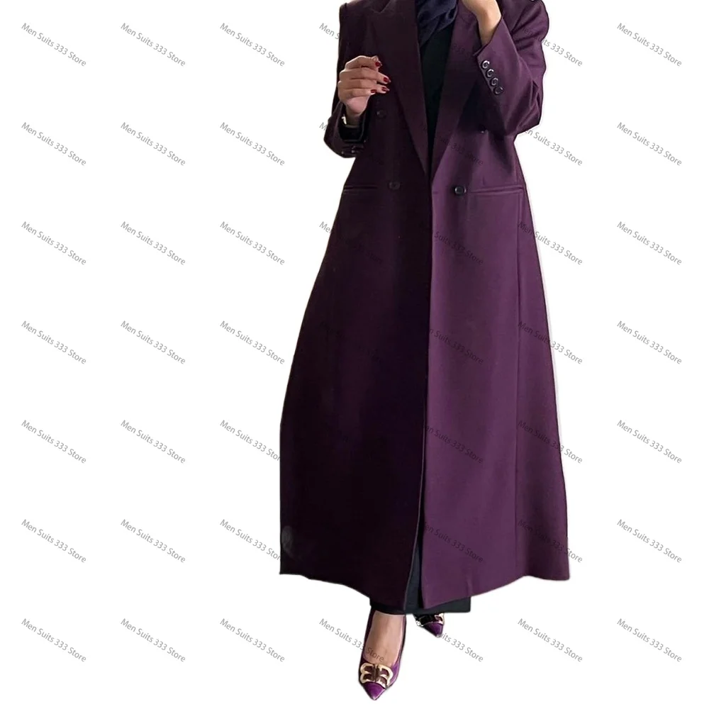 Luxury Muslim Abaya Purple Double Breasted Long Suits for Women Chic Tailor Party Female Outfits 1 Piece Business Office Blazer