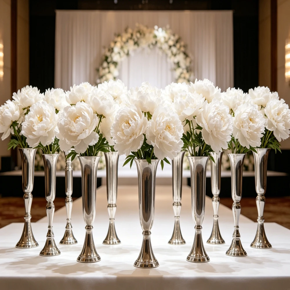 /80/90/100cm 6/10pcsChina Factory Party Event Decoration Flower Vase Metal Gold pedestal Stand Wedding Centerpiece