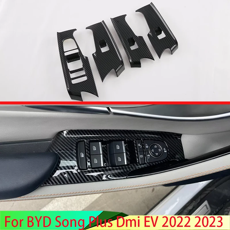 

Для BYD Song Plus EV DMI 2022 2023 Стильная крышка из углеродного волокна для двери окна подлокотника переключателя панели отделки формования украшения