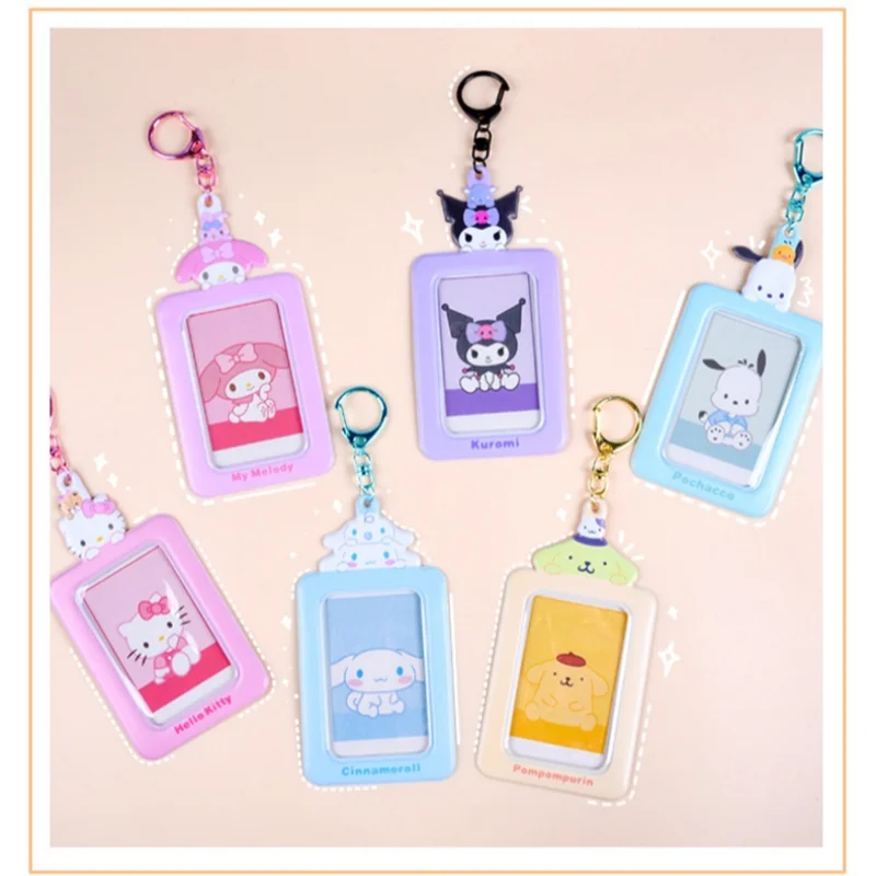 Kawaii Sanrio Kaarthouder Kpop Stijl Hello Kitty Cinnamoroll Kuromi My Melody Fotokaart Sleutelhanger Tas Hanger Student Gift