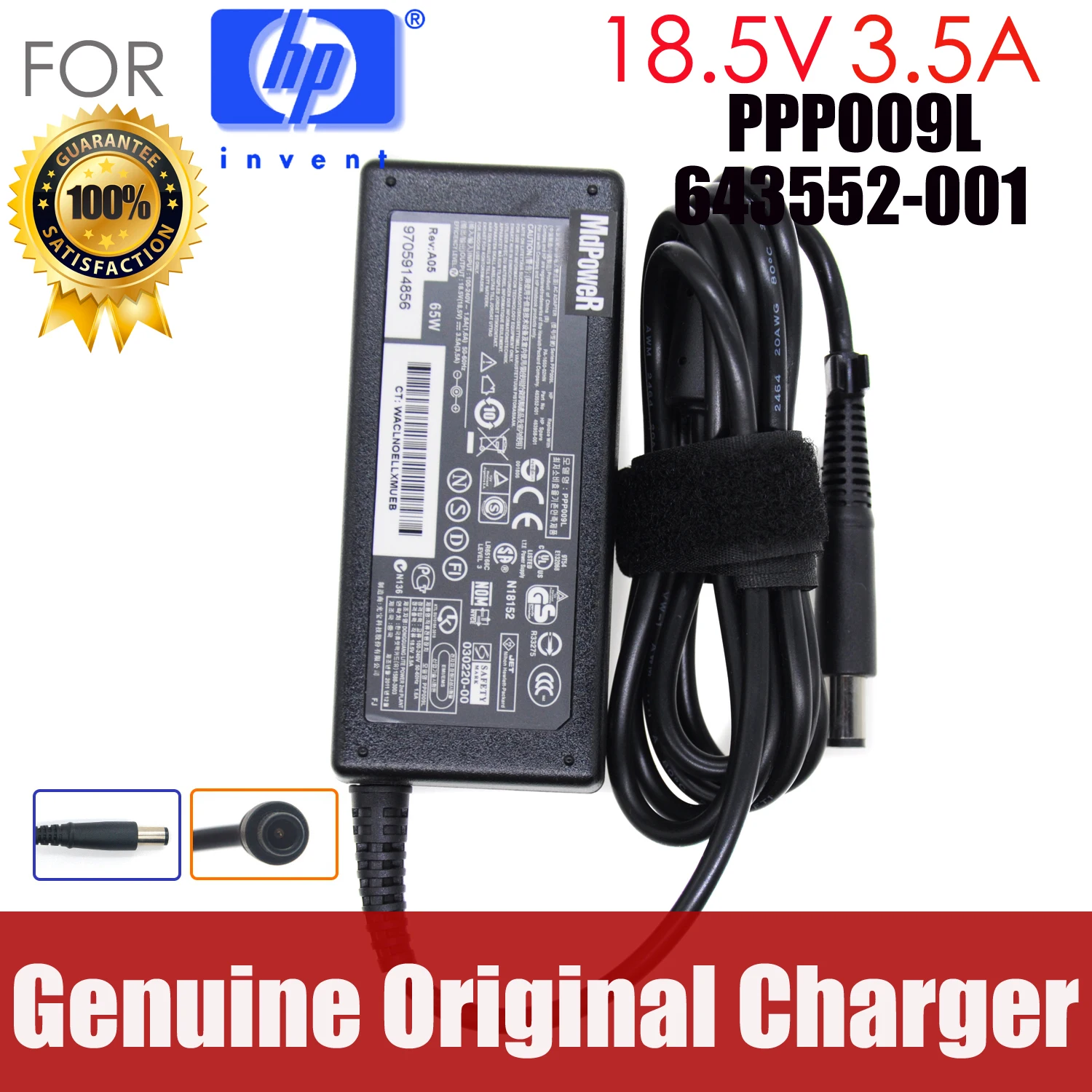 Cargador Original de 18,5 V y 3.5A para ordenador portátil, adaptador de CA para HP Elitebook 740, 810, 820, 840, 850, G1, G2, probook 640, G1, 825, G2, Folio, 9470m, 9480m