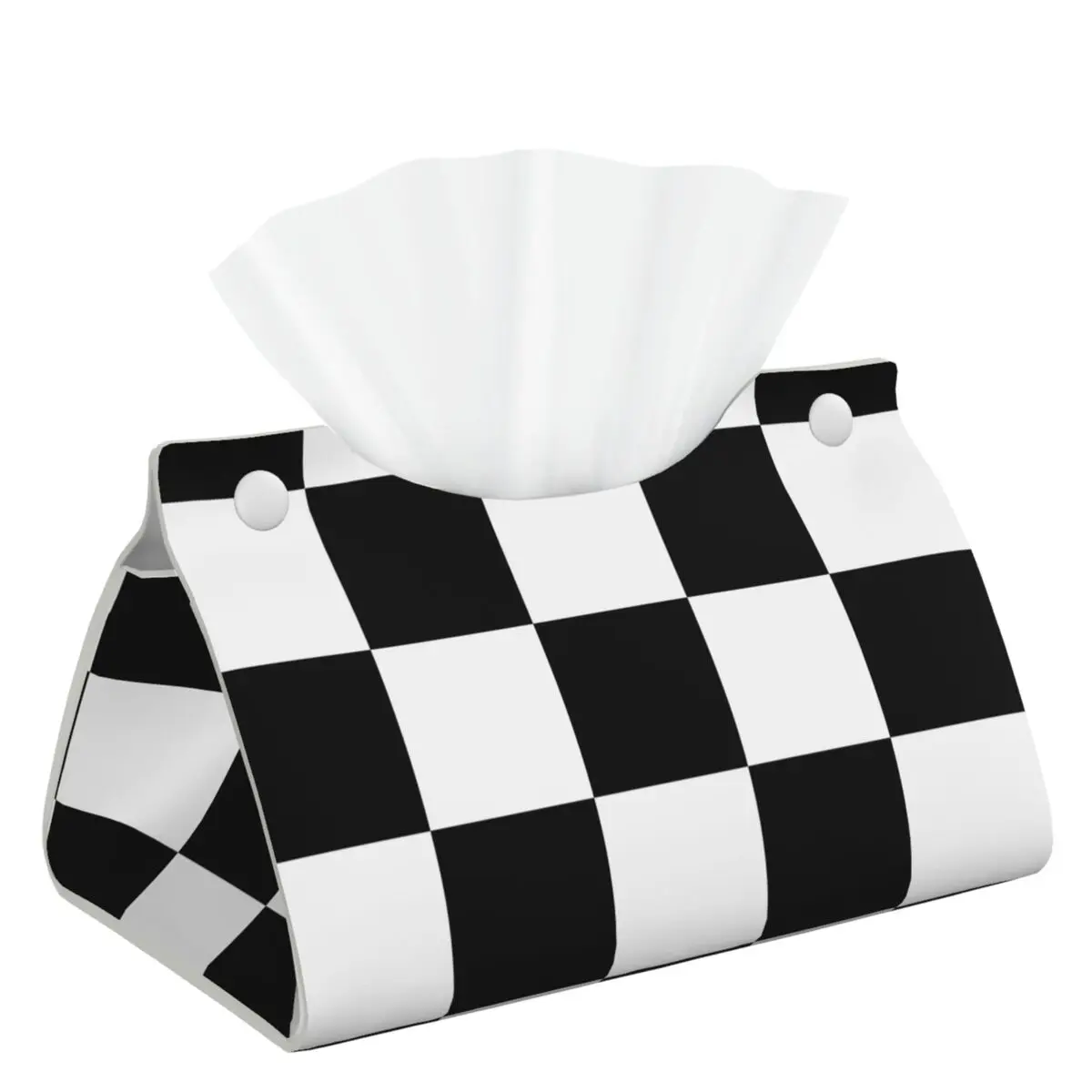 ska black white check plaid Merch Tissue Box Cover Holder Sillitoe Tartan Checkered Modern Leather Tissue Organizer Case