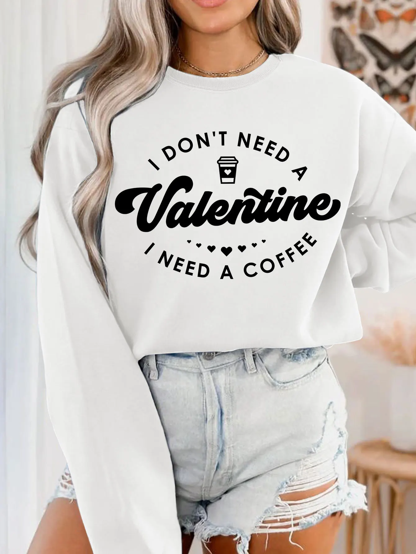 Damessweatshirts 2025, Aummer I Don't Need A Valentine I Need A Coffee bedrukte trui tops Harajuku lange mouwen grafisch