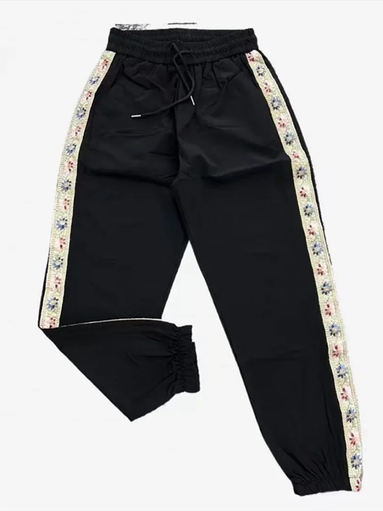 2025 EWEE Spring Summer New Ice Silk Pants Women's Side Air Conditioning Pants Leisure Ankle-Length Sports Pants