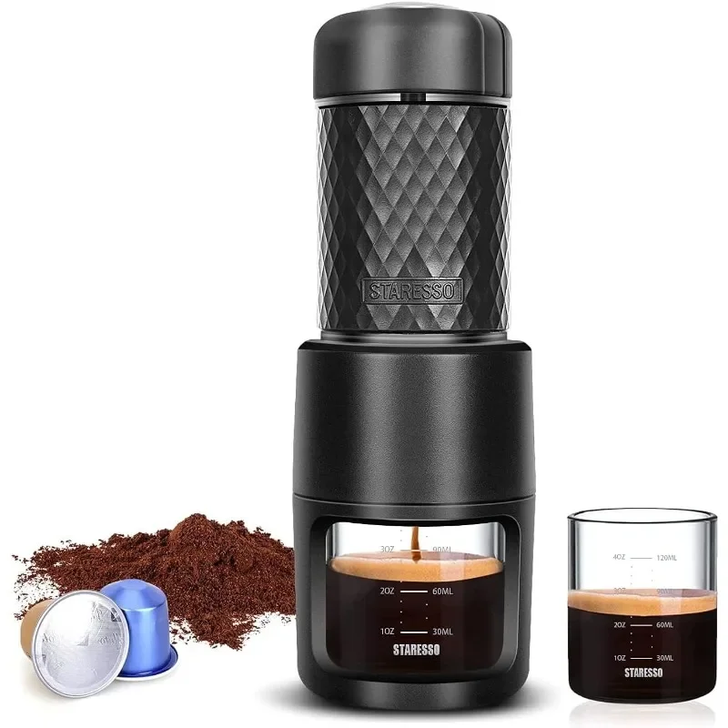 STARESSO Classic Portable Espresso Maker, 2in1 Travel Coffee Maker,Compatible Capsules and Ground Coffee,Manual Espresso Machine