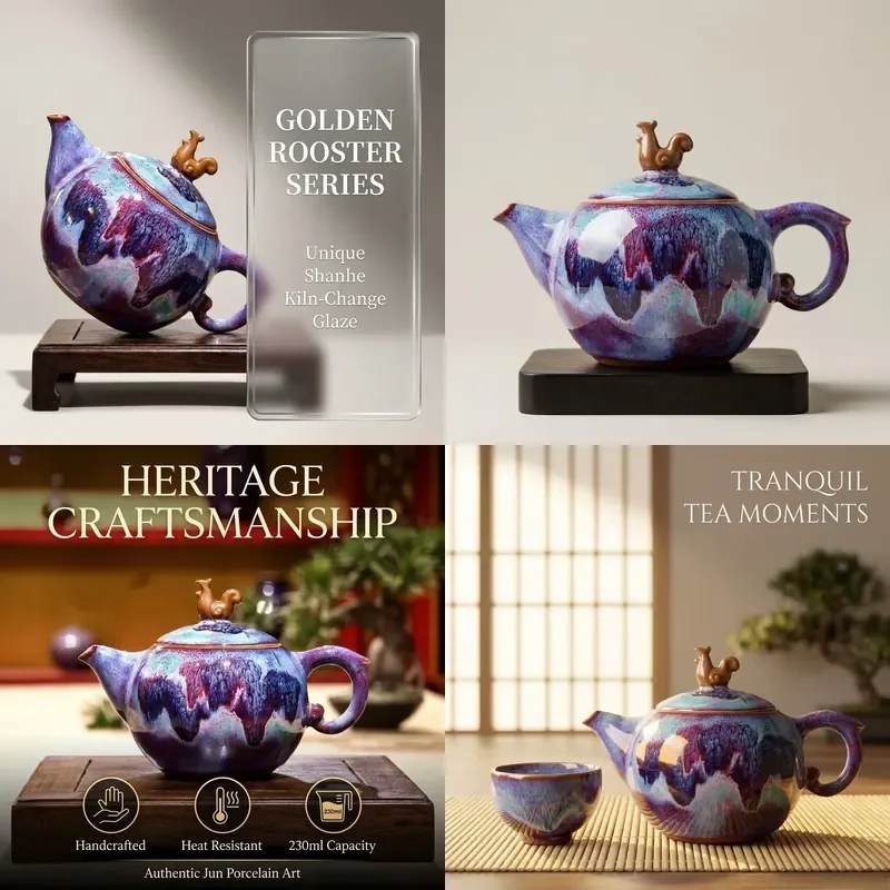 【CHIMU HOME】 Kiln Change Glaze Chinese Traditional Jun Porcelain Pot for 230mL Eco-Friendly Coffee Sets Hand Drip