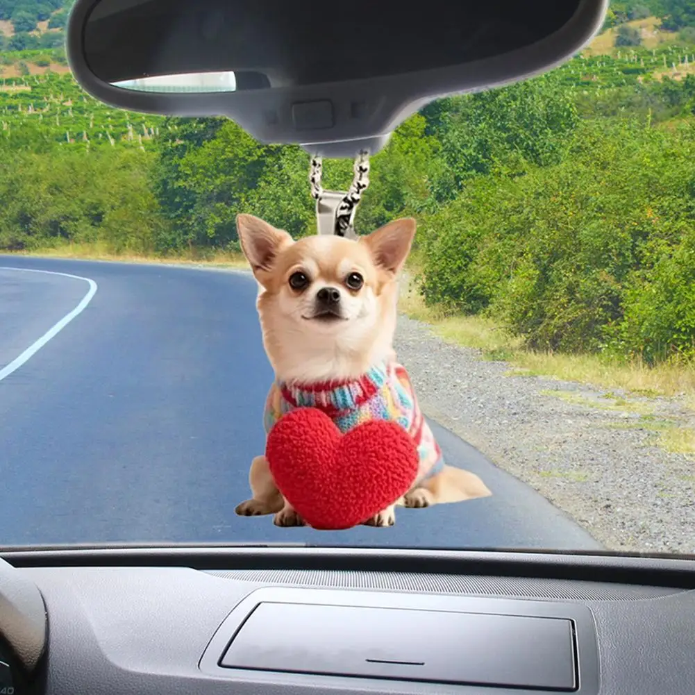 Acrylic Car Pendant Love Puppy Pendant Puppy Car Pendant Acrylic Ornament Cartoon Love Heart Dog Rear View Decoration