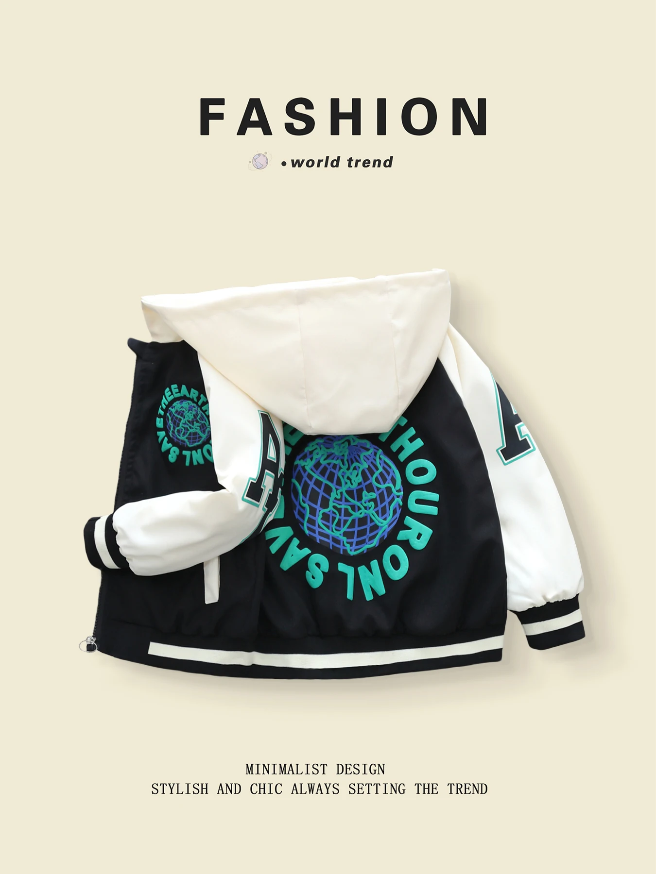 Color - Blocked Hooded Baseball Coats for Boys (3 - 10 Y) in Trendy Spring - Autumn Style - view 2