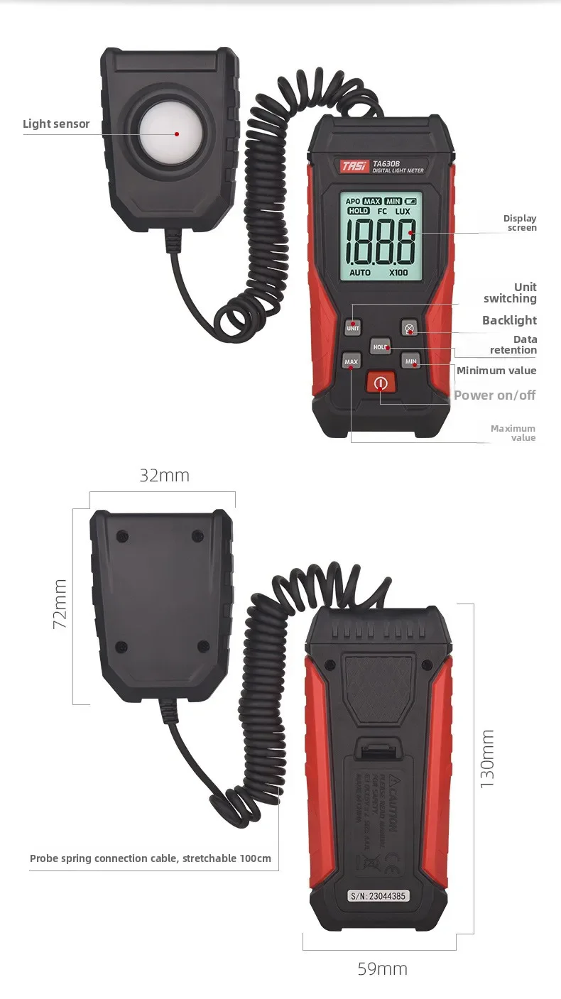

Precise TASI Digital Illuminometer TA630 Light Meter, High Precision, Illuminometer, Light Meter Photometric Luminance Meter