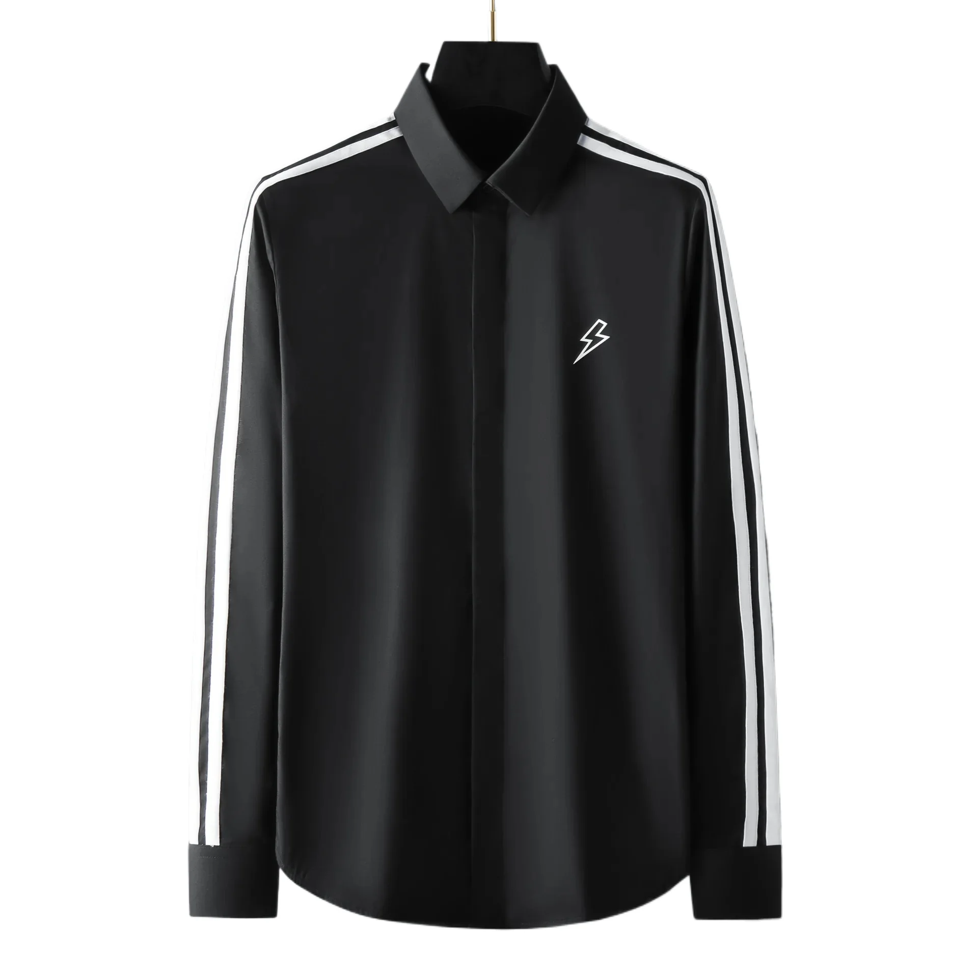 

2026 Spring Striped Splicing Shirts Men Long Sleeve Casual Business Formal Dress Shirt Social Stage Banquet Party Star Shirts