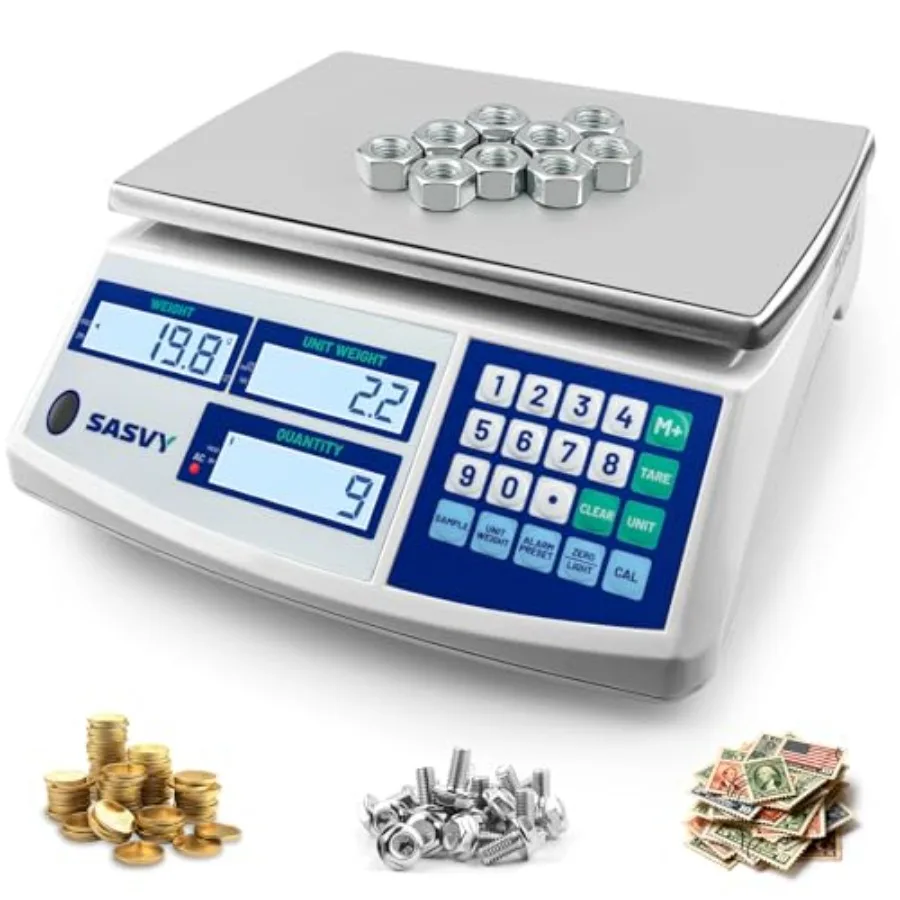 

Industrial counting scale for small parts, coins, pieces, tickets: 66lb/30kg capacity, 0.1g precision, ABS plastic housing, bla