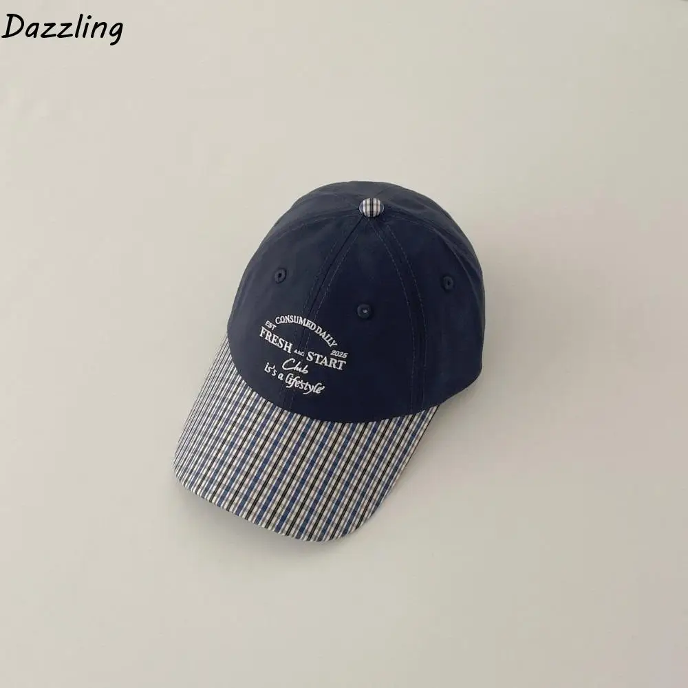 

Fashion Korean Baseball Hat Plaid Spring Summer Peaked Cap Visor Letter Embroidery Snapback Cap Girls