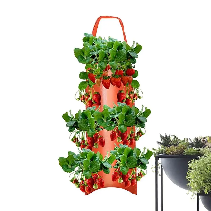 Multi-Function Hanging Strawberry Grow Bag Upside Down Planter Strawberry Vegetable Flower Plant Grow Bags Garden Plant Pot