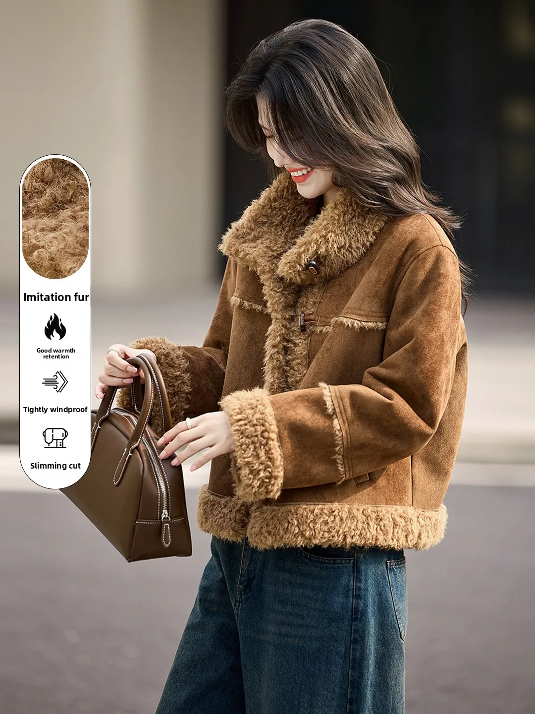 

Xin Fei Yu женское пальто с мехом ягненка, зимнее новое повседневное свободное пальто из полиэфирного волокна с внутренней стороны, теплое пальто