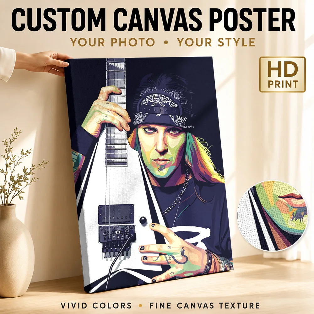 Alexi Laiho Guitarist Framed Canvas Poster Personalized Photo Geometric Color Blocking Wall Art For Bedroom Listening Corner