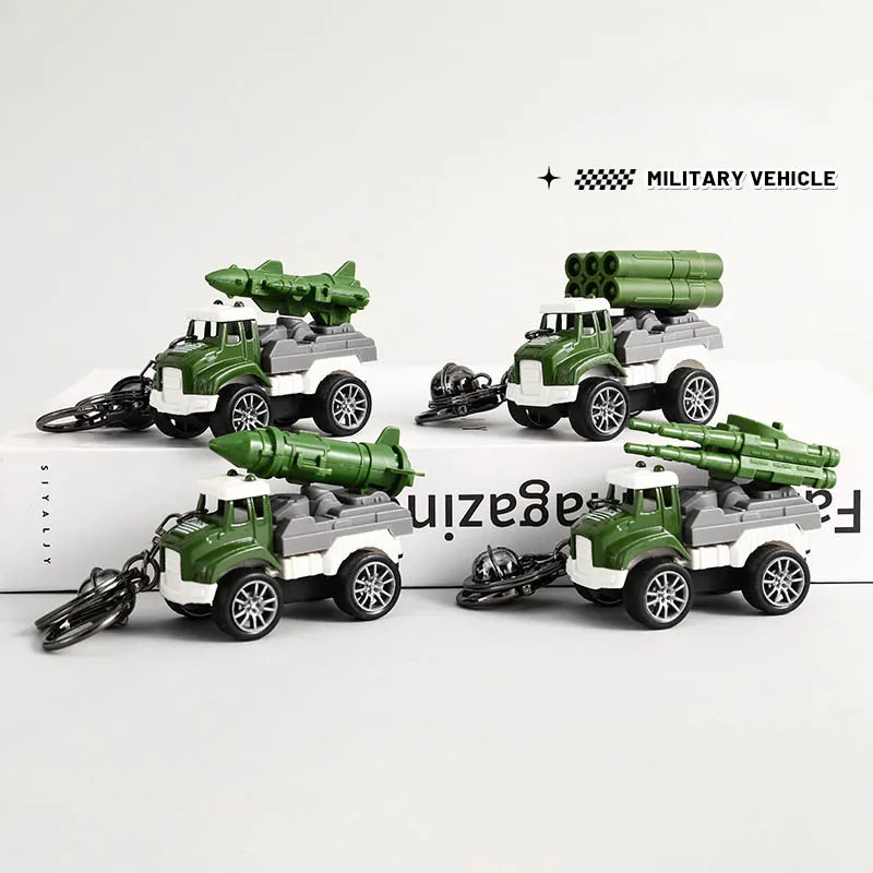 Mini simulación de misil, coche militar, llavero de juguete, colgante para niños, modelo de coche militar extraíble, decoración de mochila escolar, colgante, regalos para niños