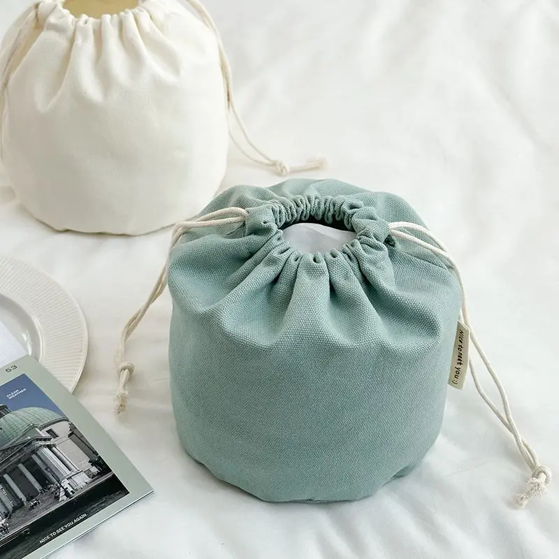 Leisure and Home Use Bundle Pocket Pure Color Canvas Drawstring Large Capacity Cosmetics Storage Bucket Bag